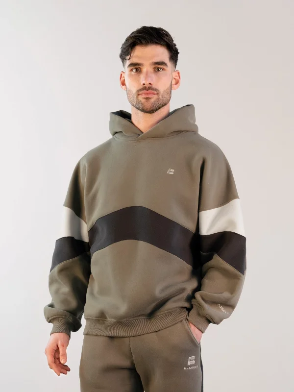 Halloween - themed men hoodie with spooky prints Panel Relaxed Hoodie - Safari Green