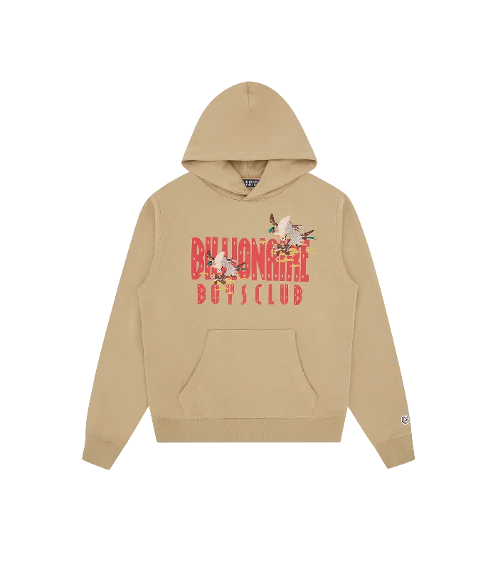 Fleece - lined men hoodie for extreme cold weather DUCK EMBROIDERED STRAIGHT LOGO POPOVER HOOD - LIGHT KHAKI Fleece - lined men hoodie for extreme cold weather DUCK EMBROIDERED STRAIGHT LOGO POPOVER HOOD - LIGHT KHAKI