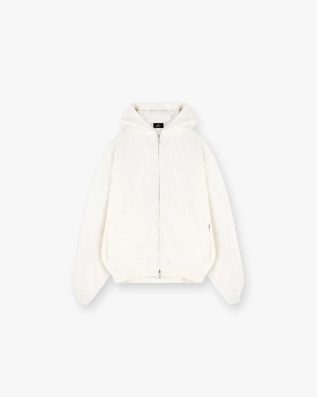Zip - up men hoodie with multiple pockets for storage Waffle Zip Through Hoodie - Flat White