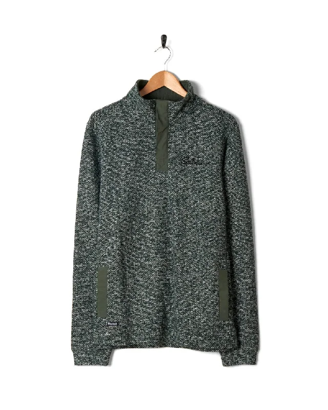 Men hoodie with a kangaroo pocket and ribbed cuffs Meddow - 1/4 Neck Sweatshirt - Dark Green