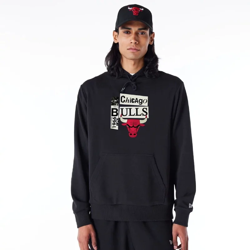 Men hoodie with a kangaroo pocket and ribbed cuffs Chicago Bulls Newspaper Graphic Black Pullover Hoodie Men hoodie with a kangaroo pocket and ribbed cuffs Chicago Bulls Newspaper Graphic Black Pullover Hoodie