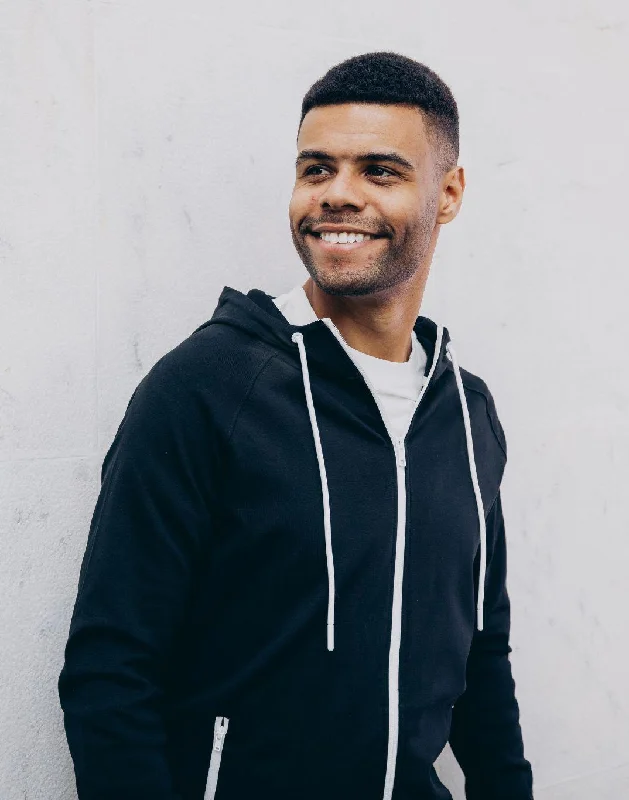 Solid - color men hoodie in trendy olive green Chill Zip Hoodie in Black