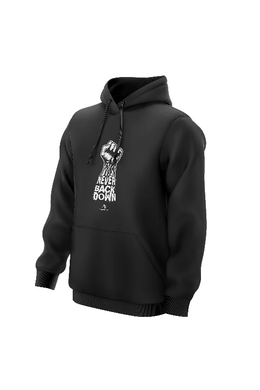 Men hoodie with a kangaroo pocket and ribbed cuffs XAPE Never Back Down Hoodie - Black Men hoodie with a kangaroo pocket and ribbed cuffs XAPE Never Back Down Hoodie - Black