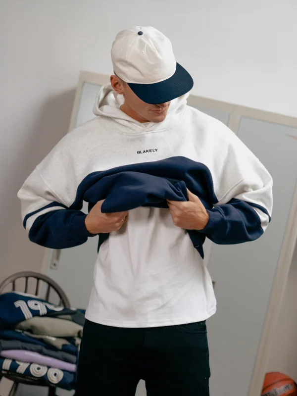 Men hoodie with a detachable hood for versatility Curved Panel Relaxed Hoodie - True Navy Men hoodie with a detachable hood for versatility Curved Panel Relaxed Hoodie - True Navy