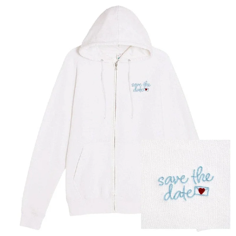Water - resistant men hoodie for rainy days Save The Date Zip Hoodie