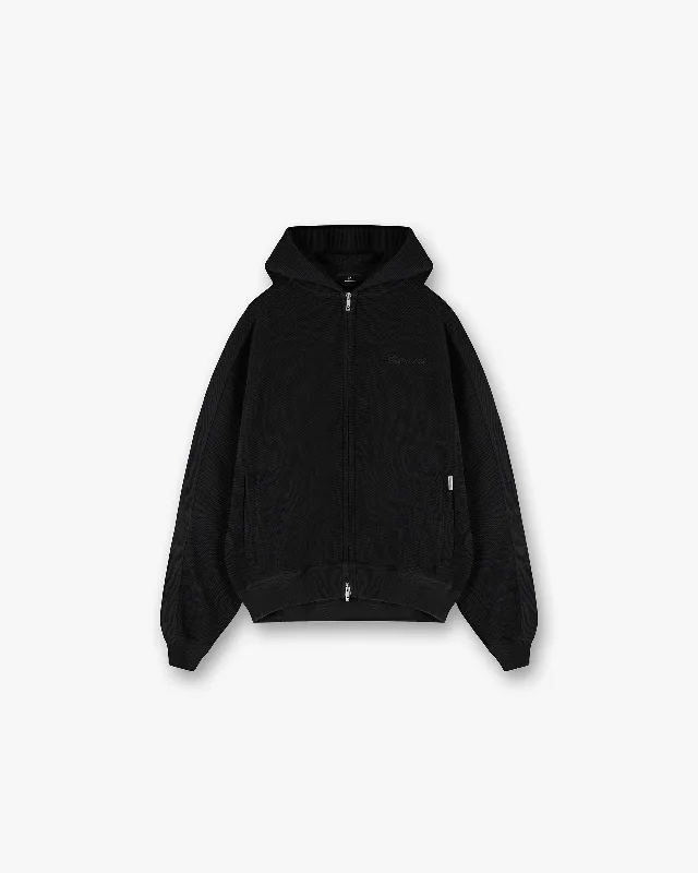 Organic cotton men hoodie for a sustainable and soft feel Waffle Zip Through Hoodie - Jet Black