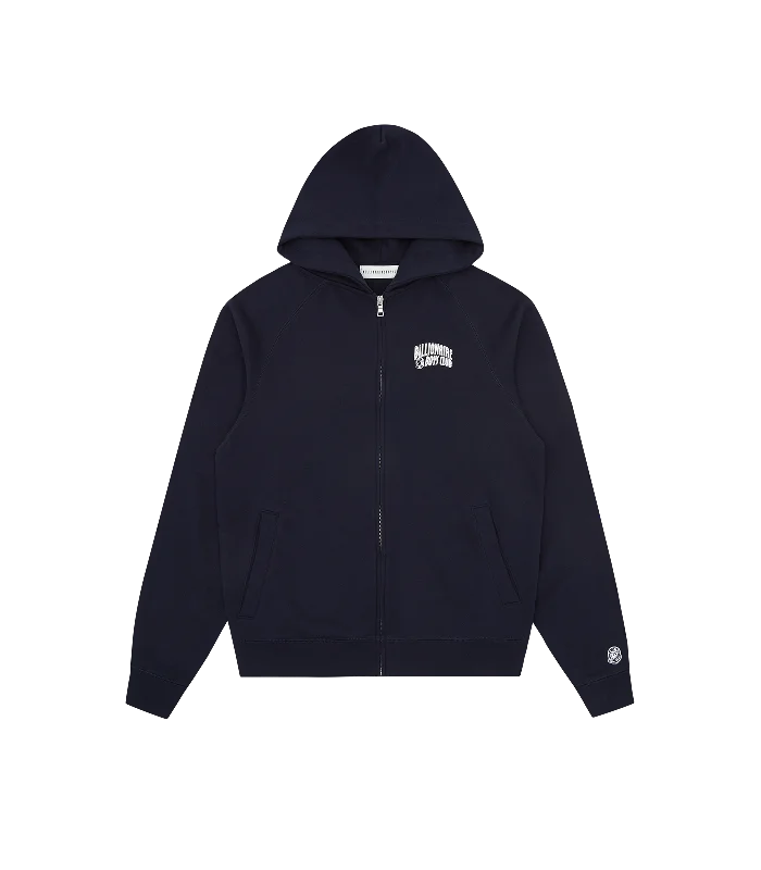 Men hoodie for gym workouts with moisture - wicking technology SMALL ARCH LOGO ZIP THROUGH - NAVY/WHITE LOGO Men hoodie for gym workouts with moisture - wicking technology SMALL ARCH LOGO ZIP THROUGH - NAVY/WHITE LOGO