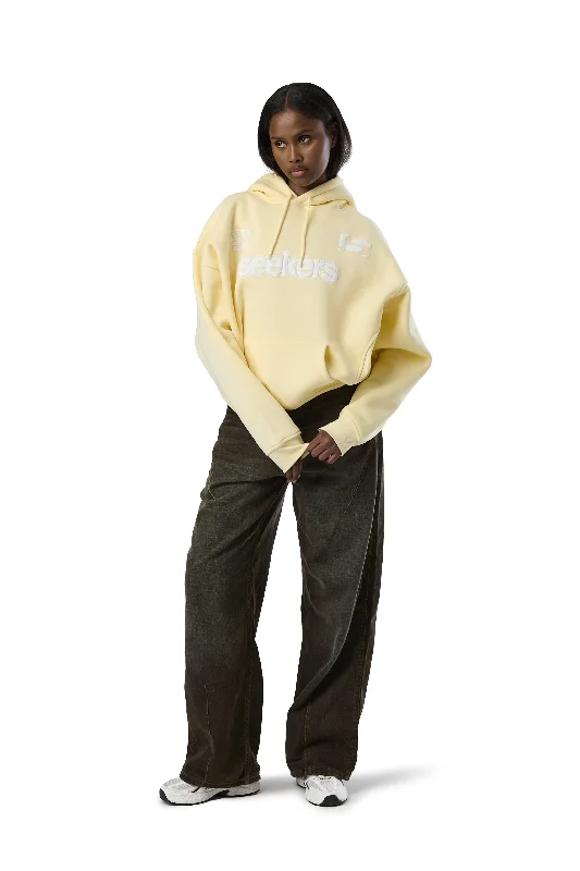 Slim - fit men hoodie to pair with skinny jeans Seekers Motif Hoodie in Butter