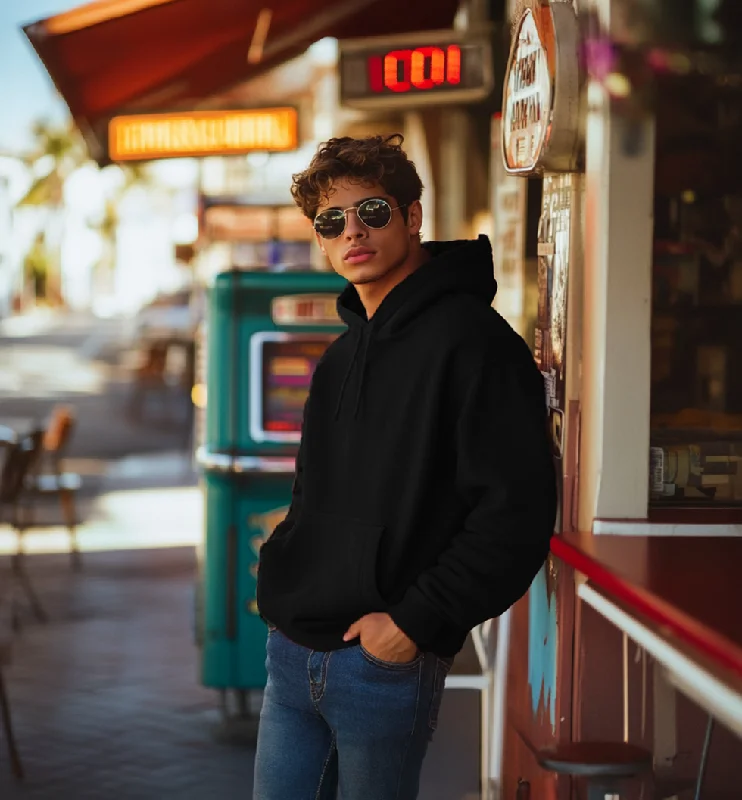 Men hoodie for gym workouts with moisture - wicking technology Black Plain Regular Hoodie