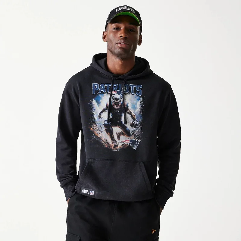 Halloween - themed men hoodie with spooky prints New England Patriots NFL Games Premium Apparel Black Oversized Pullover Hoodie