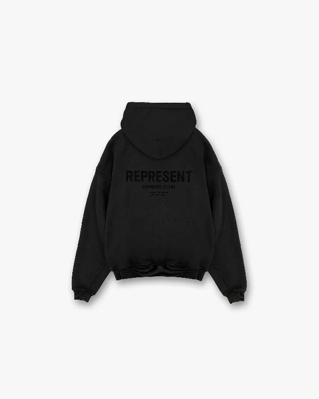 Men hoodie with a kangaroo pocket and ribbed cuffs Represent Owners Club Flocked Hoodie - Black