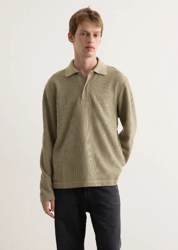 Solid - color men hoodie in trendy olive green Ruben Double Face Long Sleeve Polo