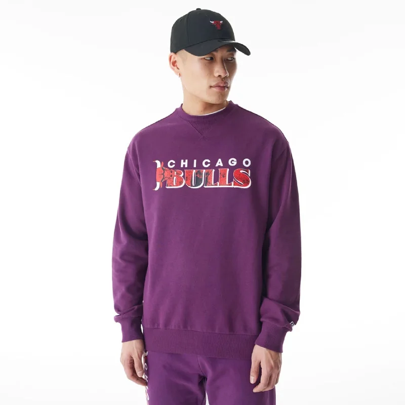 Plus - size men hoodie with a roomy fit for comfort Chicago Bulls NBA Graphic Dark Purple Crew Neck Sweater