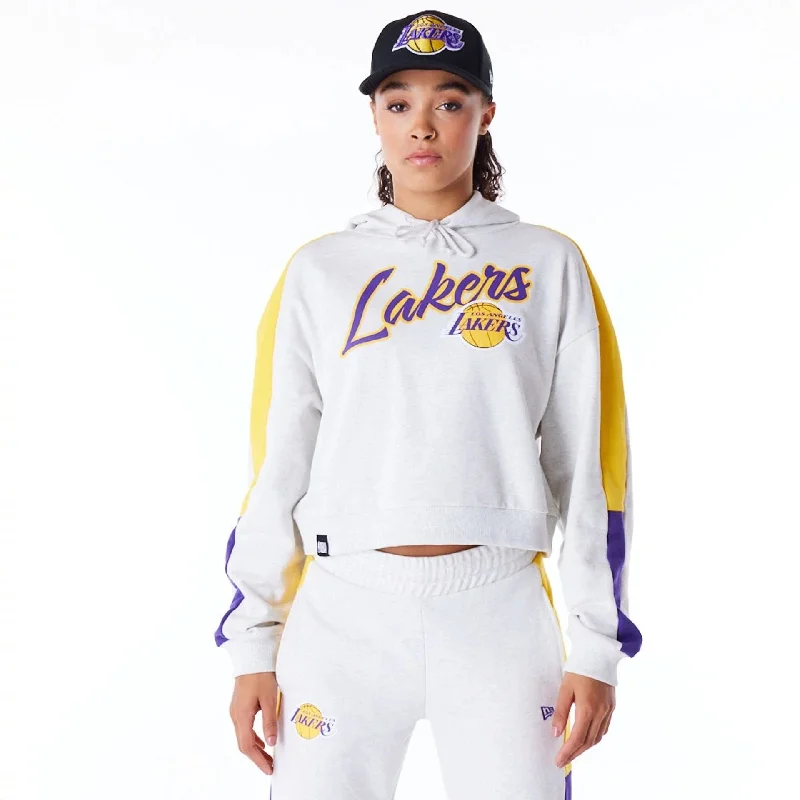 Graphic - printed men hoodie with anime motifs for otaku fans LA Lakers Womens NBA Colour Block Grey Pullover Hoodie