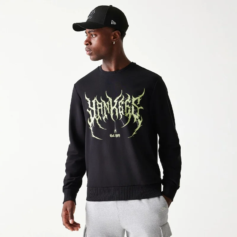 Graphic - printed men hoodie with anime motifs for otaku fans New York Yankees MLB Glow Black Crewneck Sweater