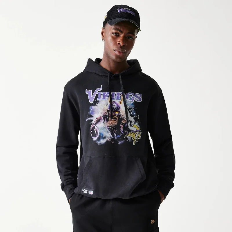 Slim - fit men hoodie to pair with skinny jeans Minnesota Vikings NFL Games Premium Apparel Black Oversized Pullover Hoodie