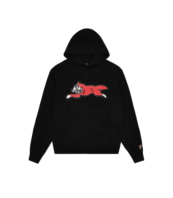 Men hoodie with a kangaroo pocket and ribbed cuffs RUNNING DOG HOOD - BLACK