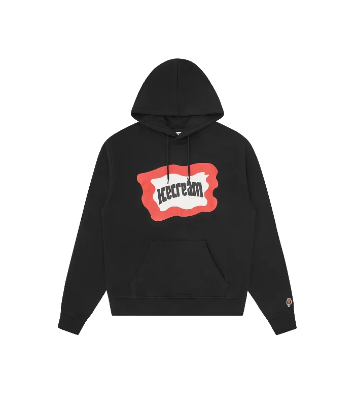 Zip - up men hoodie with multiple pockets for storage SPLATTER POPOVER HOOD - BLACK