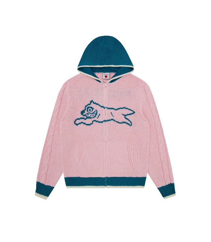 Lightweight men hoodie with mesh panels for breathability RUNNING DOG KNITTED ZIP THROUGH HOOD - PINK
