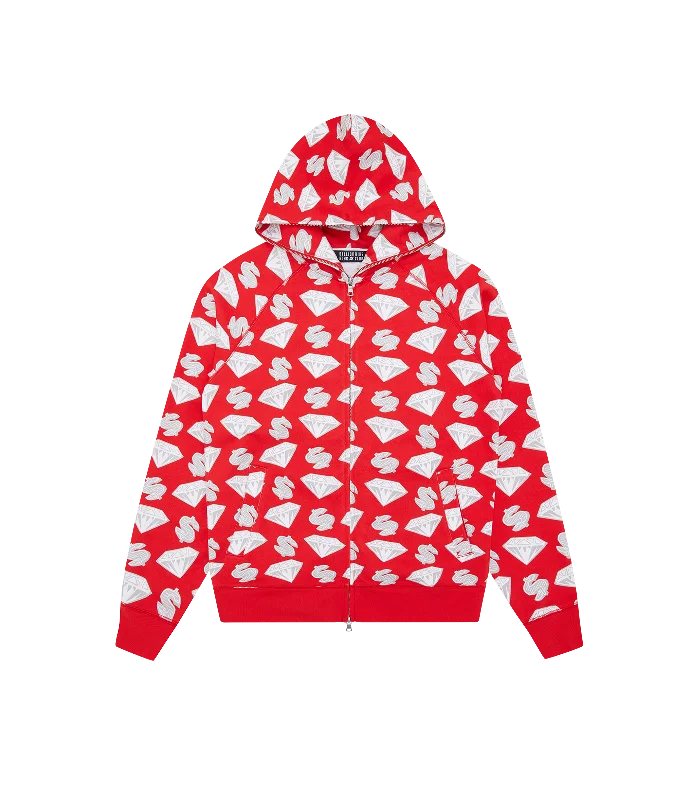 Camouflage - pattern men hoodie for outdoor enthusiasts DIAMONDS & DOLLARS ZIP-THROUGH HOOD - RED