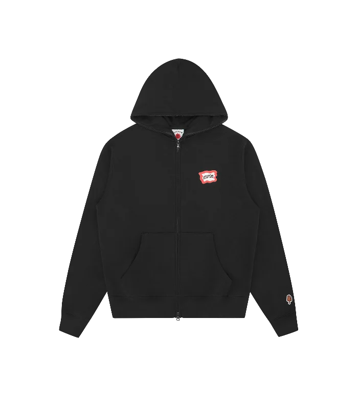 Retro - inspired men hoodie with a varsity logo ROUNDABOUT ZIP THROUGH HOOD - BLACK