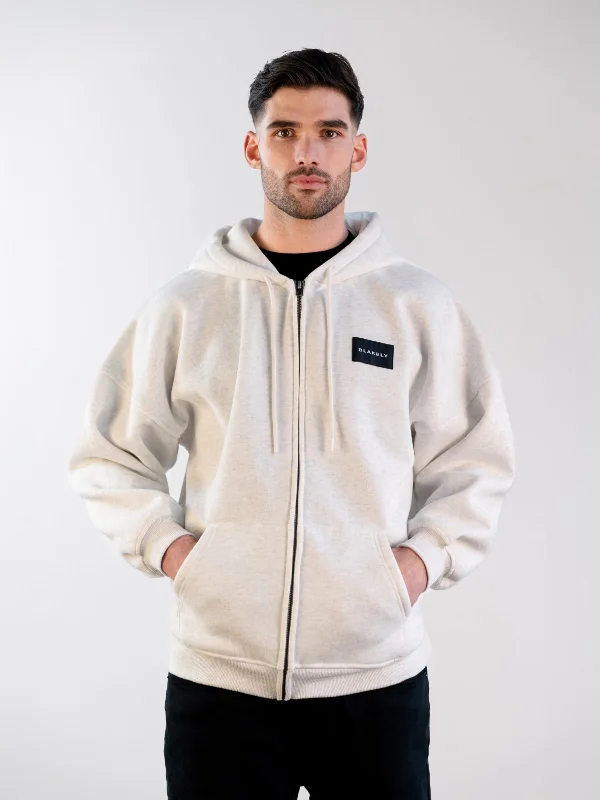 Men hoodie for gym workouts with moisture - wicking technology Label Relaxed Full Zip Hoodie - Marl White Men hoodie for gym workouts with moisture - wicking technology Label Relaxed Full Zip Hoodie - Marl White