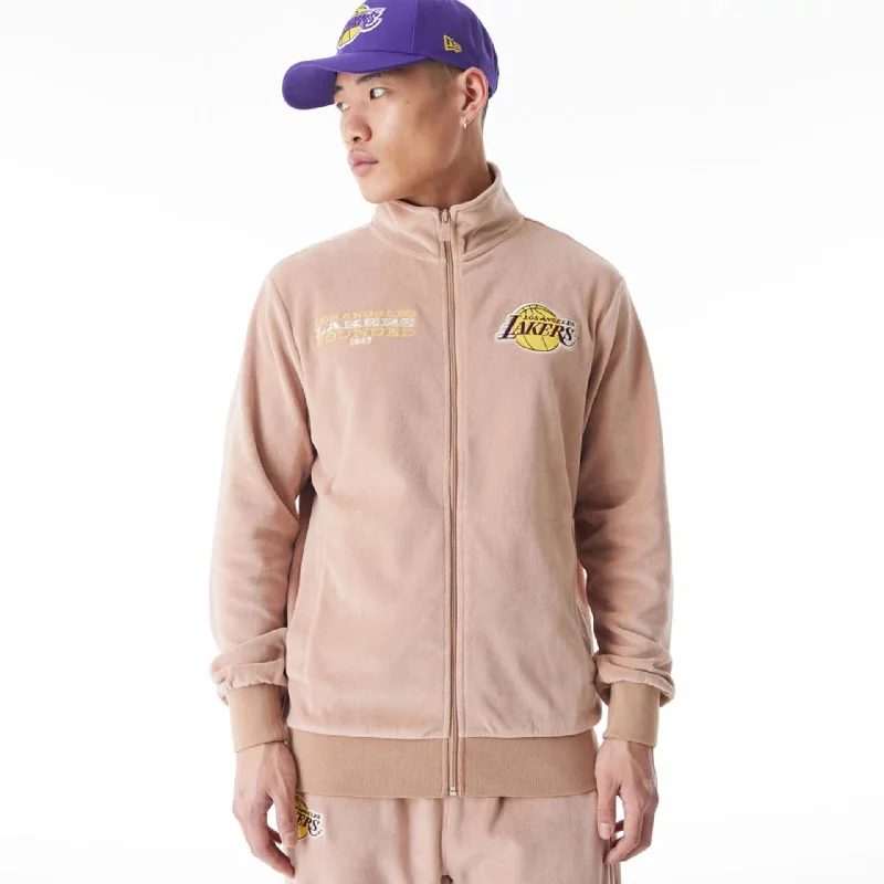 Graphic - printed men hoodie with anime motifs for otaku fans LA Lakers NBA Lifestyle Velour Beige Track Jacket