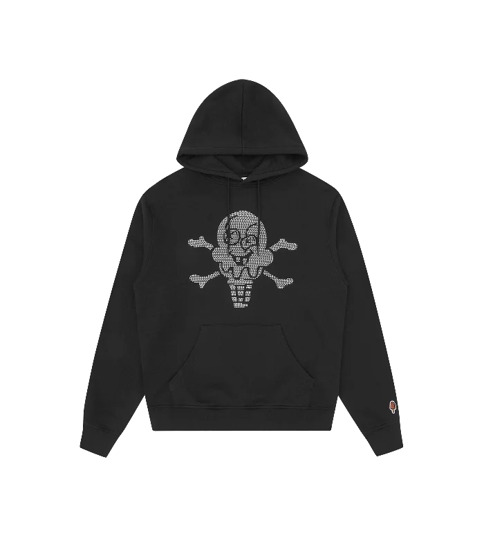 Zip - up men hoodie with multiple pockets for storage RHINESTONE CONES & BONES POPOVER HOOD - BLACK Zip - up men hoodie with multiple pockets for storage RHINESTONE CONES & BONES POPOVER HOOD - BLACK