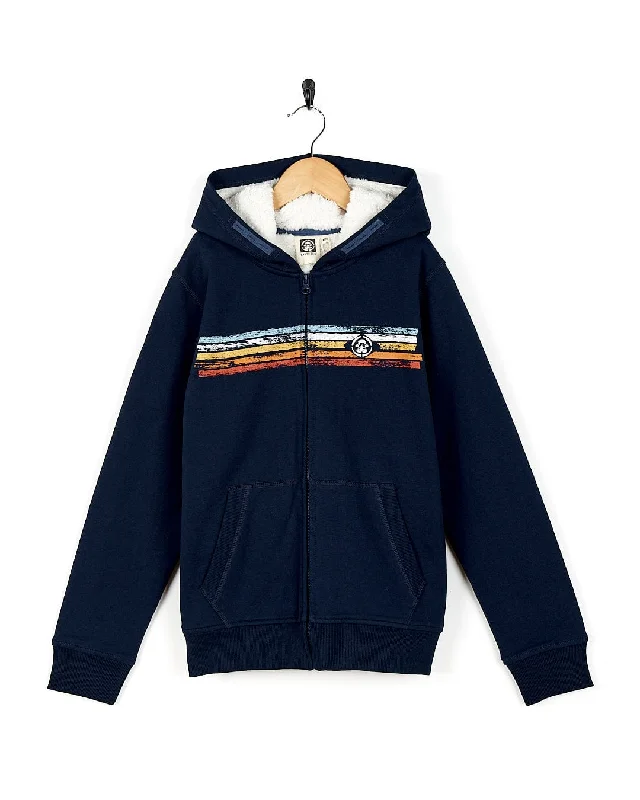 Men hoodie with a drawstring hood and adjustable hem Tok Stripe - Kids Borg Lined Zip Hoodie - Blue