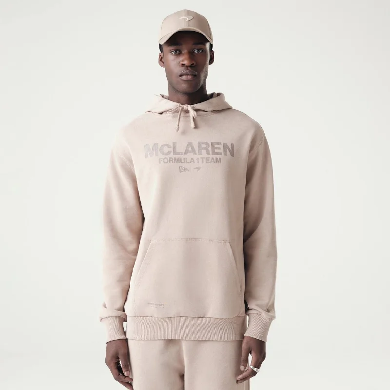 Men hoodie with a kangaroo pocket and ribbed cuffs McLaren Racing Washed Pack Beige Oversized Hoodie