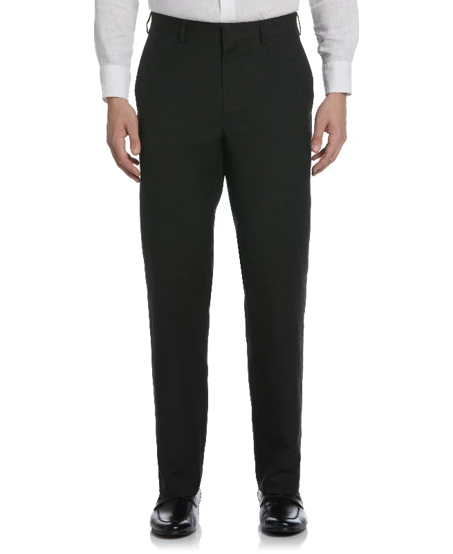 Linen-Blend Flat Front Pants - Black