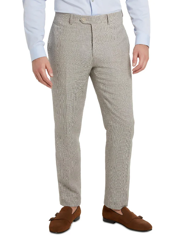 Mens Linen Houndstooth Suit Pants