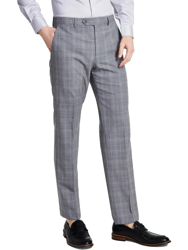 Mens Wool Blend Plaid Suit Pants