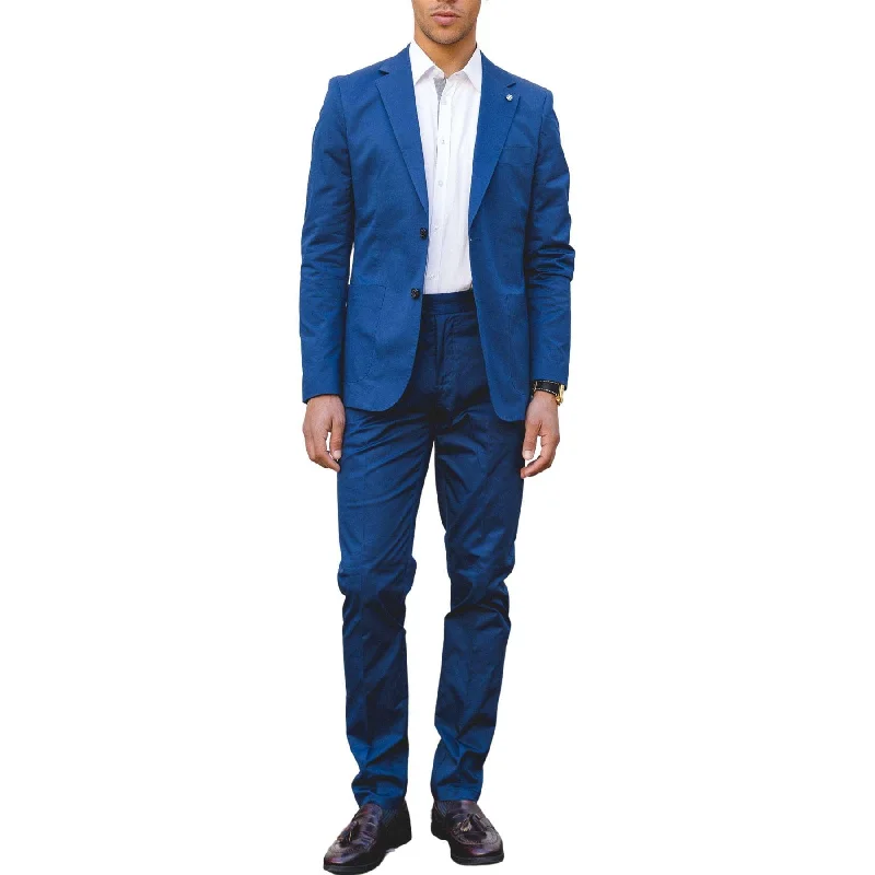 Mens 2 Piece Summer Suit Blue Office Wedding Smart Casual Classic Italian Tailored Fit