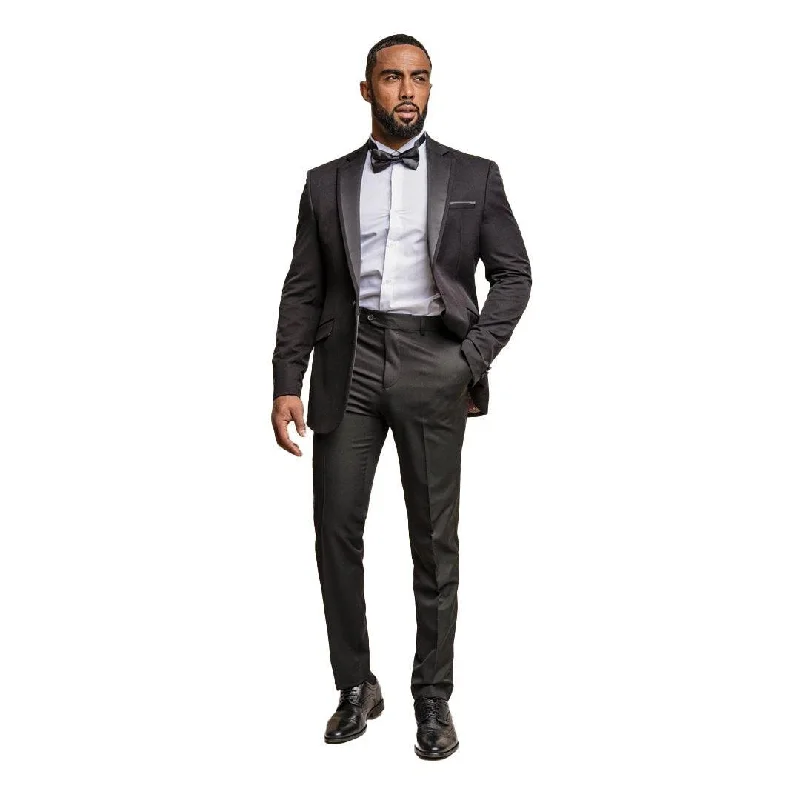 Mens Black Classic 2 Piece Tuxedo Peak Collar Suit