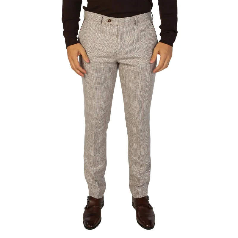 Men's Trousers Beige Checked Formal Suit Pants