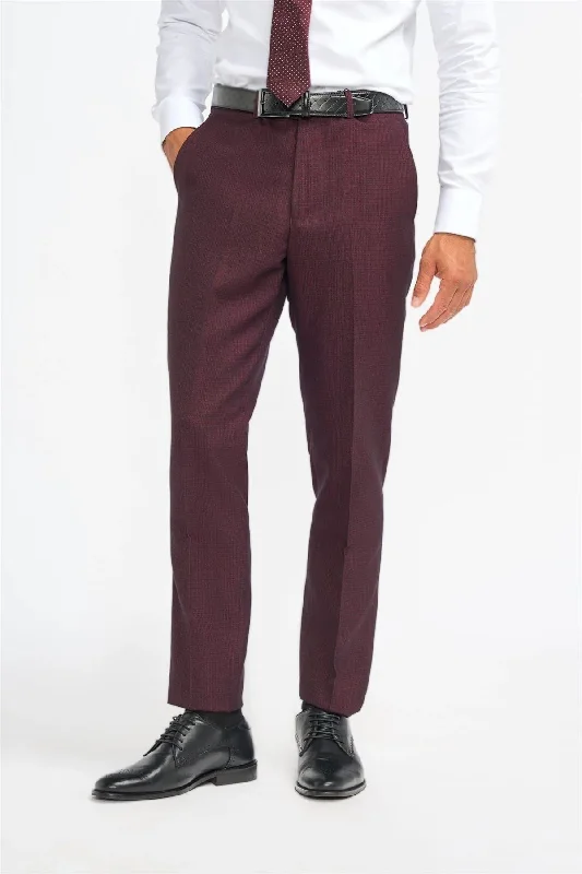 Men's Trousers Burgundy Checked Formal Suit Pants