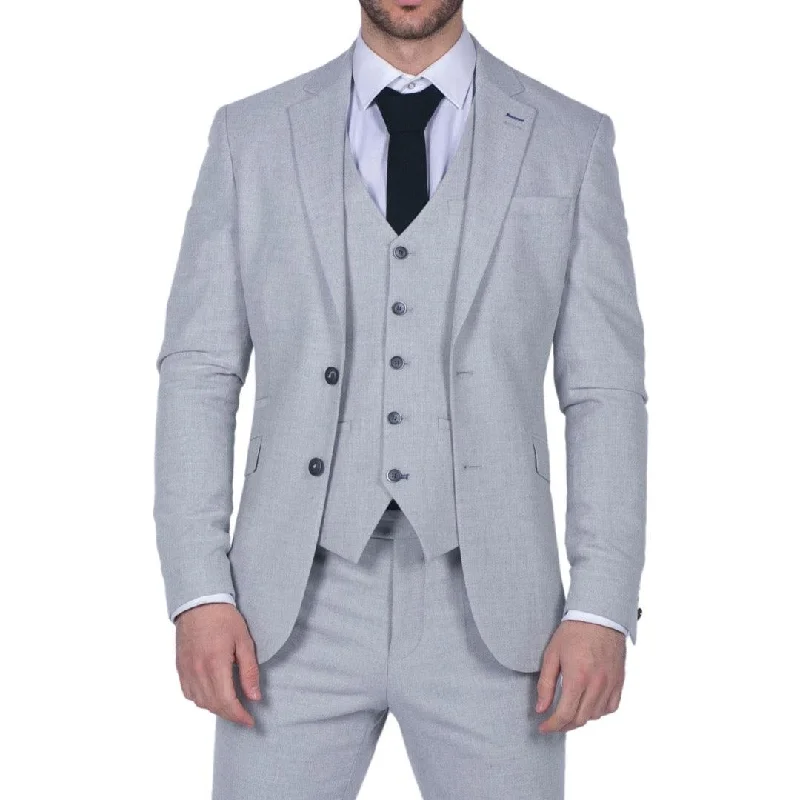 Mens Tweed Light Grey 3 Piece Suit Tailored Fit Classic Vintage 1920s Wedding