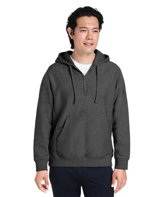 TT97 - Team 365 Unisex Zone HydroSport™ Heavyweight Quarter-Zip Hooded Sweatshirt | Dark Grey Heather