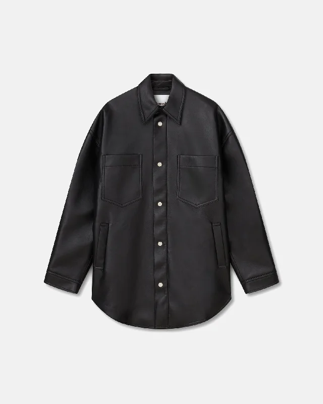 Tall Men's Black Leather Blazer with Zipper Details for a Modern and Edgy LookMartin - Regenerated Leather Overshirt - Black