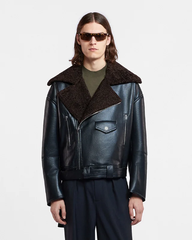 Men's Metallic - Trimmed Blazer in Silver for a Glamorous and Eye - Catching Party AttireBerti - Regenerated Leather Jacket - Black Brown