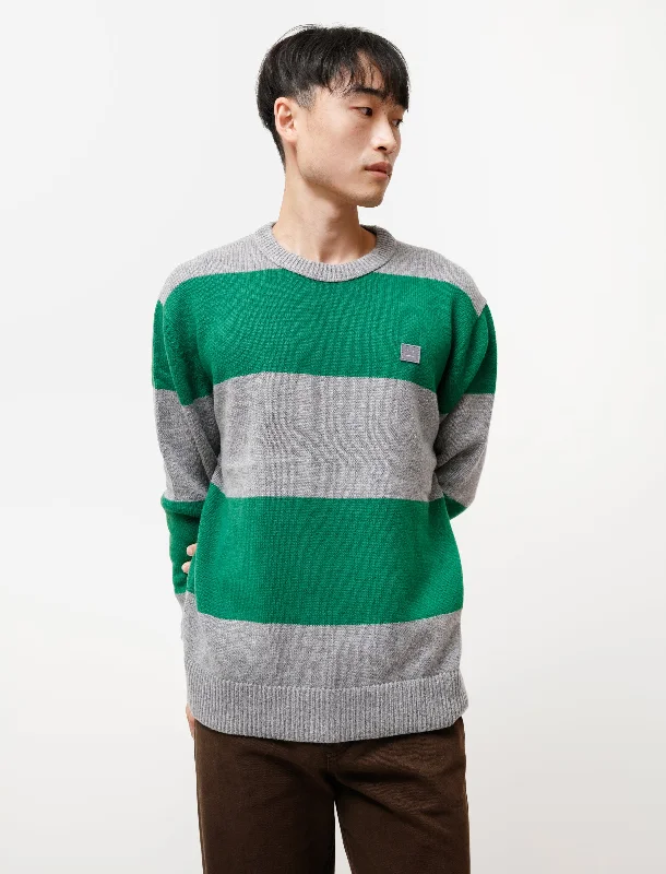 Cashmere - blend men's knit tops for luxury​Sweater Face Stripe Grey Melange Green