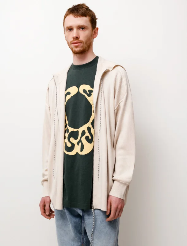 Men's knit tops for travel due to their comfort​Two-Way Zip Hooded Sweater Ecru