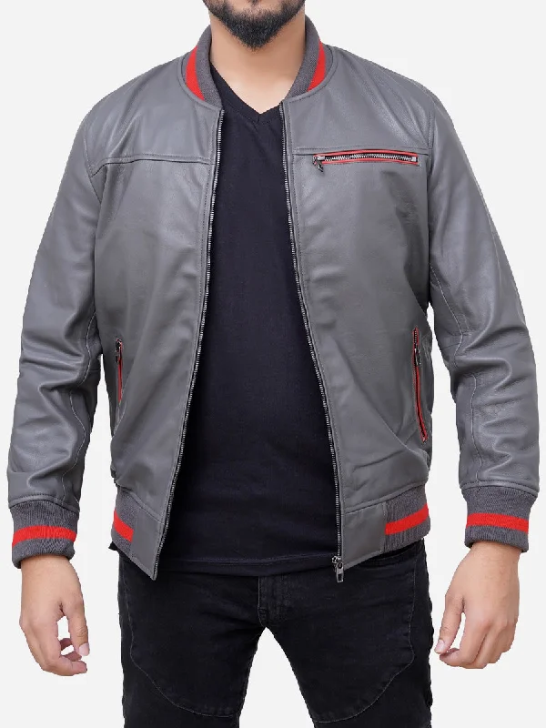 Denim men jackets with embroidered patches for a personalized touchAdam Classic Slim Fit Grey Leather Bomber Jacket Denim men jackets with embroidered patches for a personalized touchAdam Classic Slim Fit Grey Leather Bomber Jacket