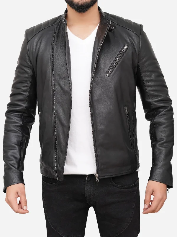 Men jackets with a media - friendly pocket for easy access to gadgetsAlex Black Real Leather Biker Jacket Men jackets with a media - friendly pocket for easy access to gadgetsAlex Black Real Leather Biker Jacket