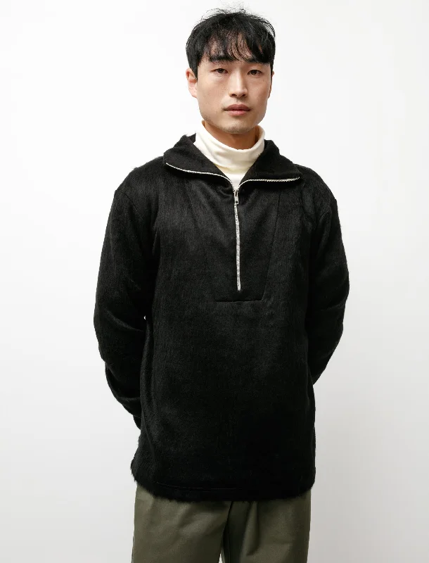 Men's knit tops with anti - odor properties​Shaggy Half Zip Black