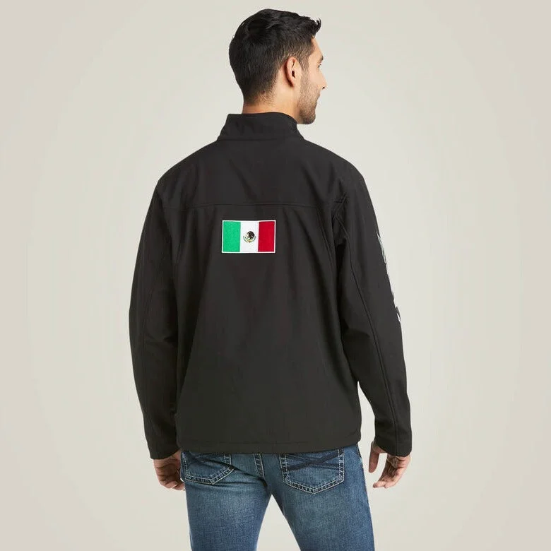 Slim - fit leather men jackets with a distressed finish for a rugged lookAriat Men's Black New Team Softshell MEXICO Jacket Slim - fit leather men jackets with a distressed finish for a rugged lookAriat Men's Black New Team Softshell MEXICO Jacket