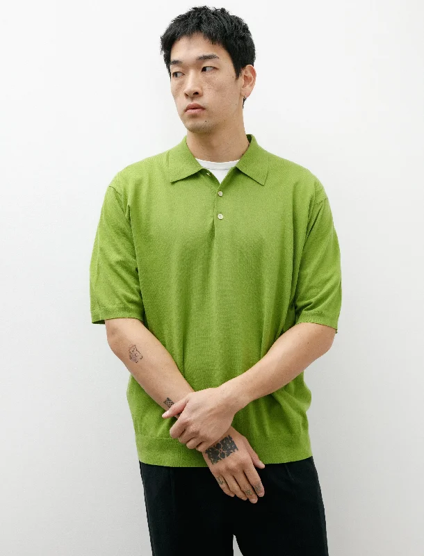 Merino wool men's knit tops for warmth and softnessSuper High Gauge Cotton Knit Polo Sage Green Merino wool men's knit tops for warmth and softnessSuper High Gauge Cotton Knit Polo Sage Green