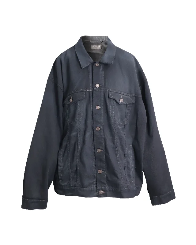 Slim - fit leather men jackets with a distressed finish for a rugged lookBalenciaga Hand Drawn BB Icon Oversized Jacket In Black Cotton Slim - fit leather men jackets with a distressed finish for a rugged lookBalenciaga Hand Drawn BB Icon Oversized Jacket In Black Cotton