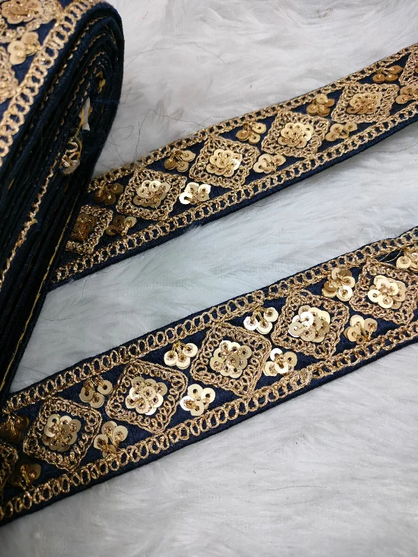 Slim Fit Men's Navy Blue Wool Blazer for a Classic and Professional LookBlack & Golden Fancy Zari Embellished Trim